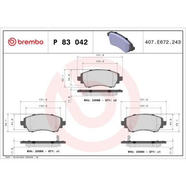 BREMBO Bremsklötze VA | TOYOTA Corolla 97-02 | P 83 042