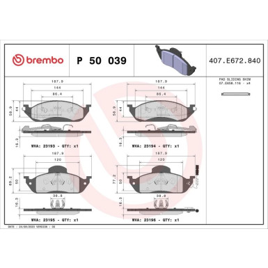 BREMBO Bremsklötze VA | MERCEDES M-Klasse 98-05 | P 50 039