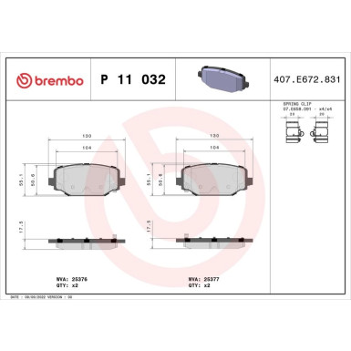 BREMBO Bremsklötze HA | FIAT Freemont, CHRY. Voyager 07 | P 11 032