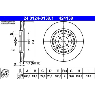 ATE Bremsscheibe | 24.0124-0139.1