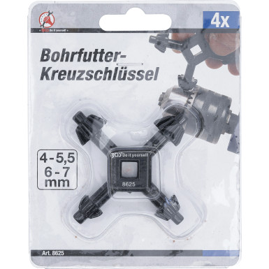 BGS Bohrfutter-Kreuzschlüssel | universal | Ø 4 / 5,5 / 6 / 7 mm | 8625