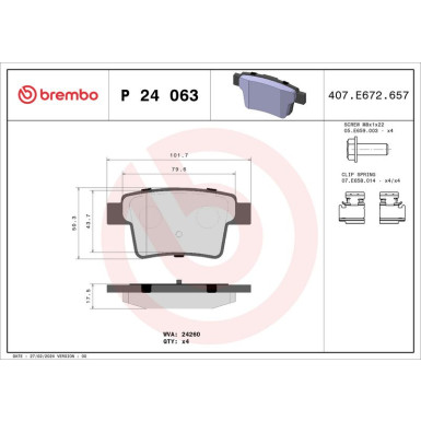 BREMBO Bremsklötze HA | FORD Mondeo/X-Type 00 | P 24 063