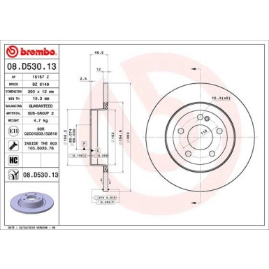 15 482 095 Bremsscheibe HA Co-Cast | MERCEDES C-Klasse 13 | 08.D530.13