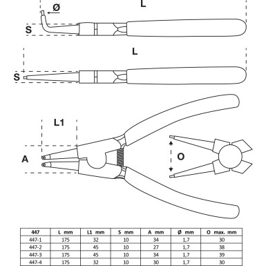 BGS Sprengringzangen-Satz | 175 mm | 4-tlg | 447