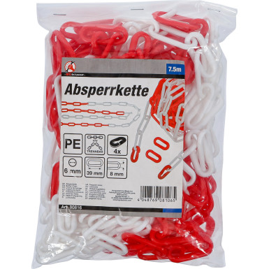 BGS Absperrkette | rot / weiß | 4 Karabiner | Kunststoff | 7,5 m | 80816