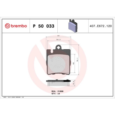 BREMBO Bremsklötze HA | MERCEDES C, E-Klasse 00-11 | P 50 033