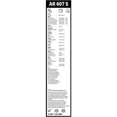 Scheibenwischer Aerotwin AR607S BOSCH | OPEL Vectra C | 3397118909