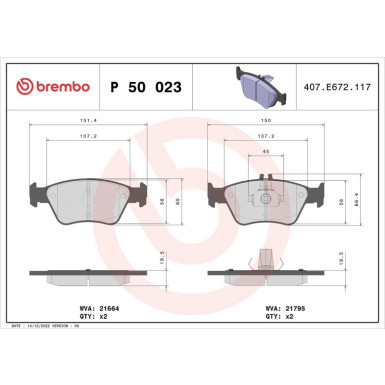 BREMBO Bremsklötze VA | MERCEDES C, E-Klasse 93-04 | P 50 023