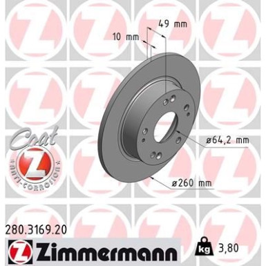 ZIMMERMANN Bremsscheibe | 280.3169.20