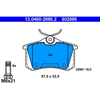 Bremsbelagsatz Vw T. Golf/Vento/Passat/Polo/A4/A6/Renault 88-05 | 13.0460-2886.2