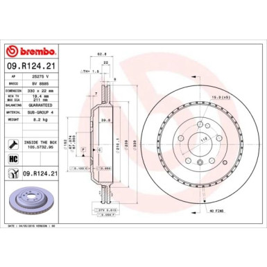 15 482 033 Bremsscheibe HA | MERCEDES W164,W251,X164 05 | 09.R124.21