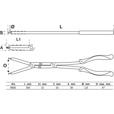 BGS Werkstattwageneinlage 1/3: Doppelgelenk-Sprengringzangen-Satz | auswechselbare Spitzen | 345 mm | 9836