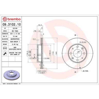 86 481 012 Bremsscheibe VA | HONDA Civic 83 | 09.3102.10