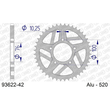 AFAM Kettenrad ALU 42 Zähne | für 520, RAC MARCH | 93622-42