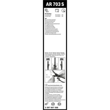 Scheibenwischer Aerotwin AR703S BOSCH | AeroTwin 700/650 | Mercedes Vito | 3397007568