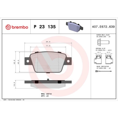 BREMBO Bremsklötze HA | FIAT Bravo 06 | P 23 135