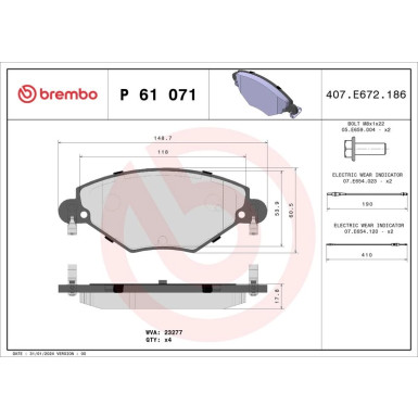 BREMBO Bremsklötze VA | CITROEN C5 01-17 | P 61 071