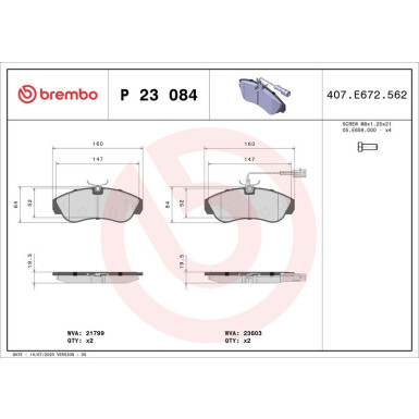 BREMBO Bremsklötze VA | CITROEN Jumper PEUGEOT Boxer 94-05 | P 23 084