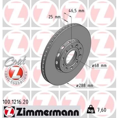 ZIMMERMANN Bremsscheibe | 100.1216.20