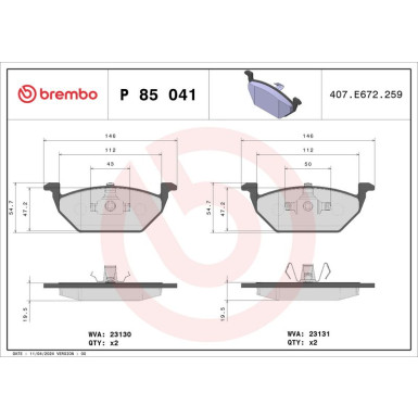 BREMBO Bremsklötze VA | AUDI,SEAT,SKODA,VW 10-18 | P 85 041