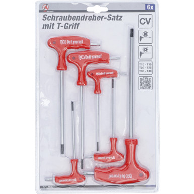 BGS Schraubendreher-Satz mit T-Griff und seitlicher Klinge | T-Profil (für Torx) mit Bohrung T10 - T40 | 6-tlg | 7830