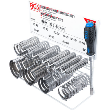 BGS Schlauchklemmen-Sortiment | rostfrei | auf Tafel | 111-tlg | 8095