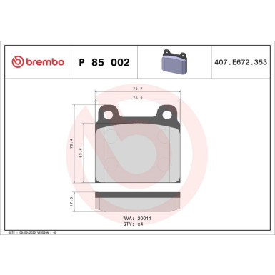 BREMBO Bremsklötze VA | VW T2/T3 72 | P 85 002