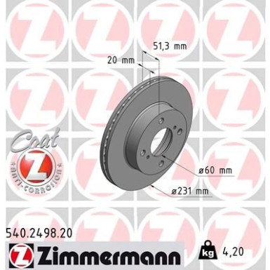 ZIMMERMANN Bremsscheibe | 540.2498.20