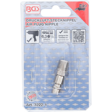 BGS Druckluft-Stecknippel | 6,3 mm (1/4"""") Außengewinde | 3222-1