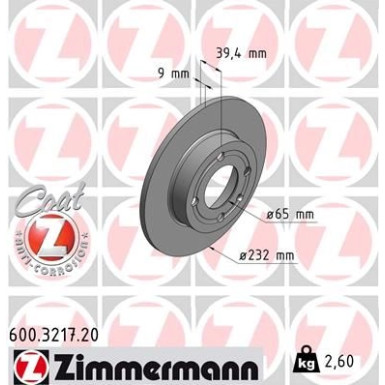 ZIMMERMANN Bremsscheibe | 600.3217.20