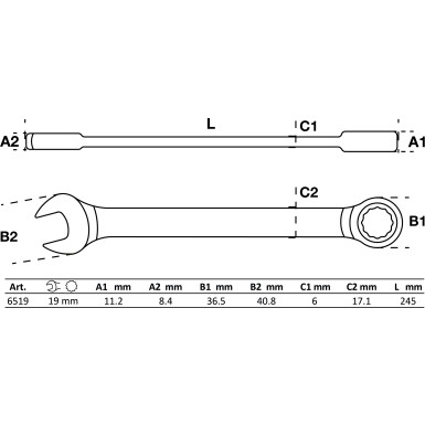 BGS Ratschenring-Maulschlüssel | SW 19 mm | 6519