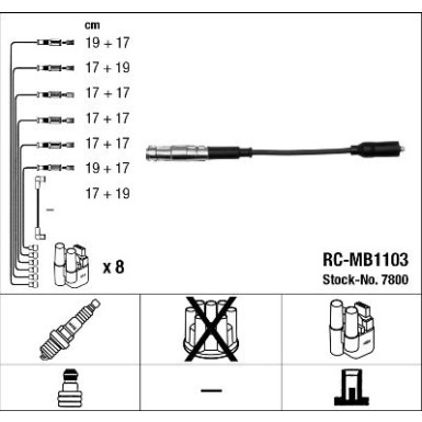 RC-MB1103 NGK | Zündkabelsatz | MERCEDES S-Klasse 02-05 | 7800