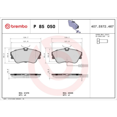 BREMBO Bremsklötze VA | HONDA Civic VW T4 90-12 | P 85 050