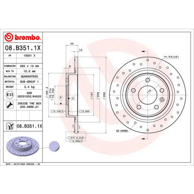 Bremsscheibe HA | OPEL Astra, Zafira 09 | 08.B351.1X