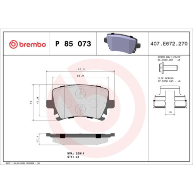 BREMBO Bremsklötze HA | AUDI,SEAT,SKODA,VW 03-15 | P 85 073