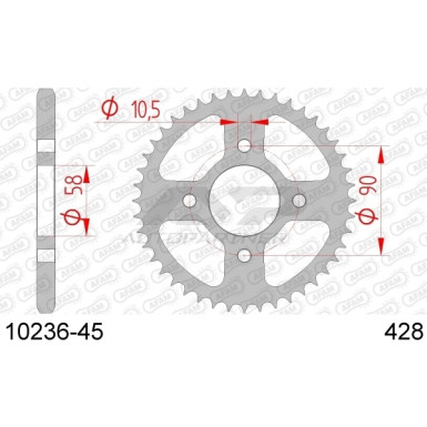 AFAM Kettenrad STAHL 45 Zähne | für 428 | 10236-45