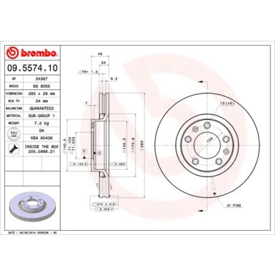 70 481 016 Bremsscheibe VA | CITROEN XM,PEUGEOT 605 89 | 09.5574.10