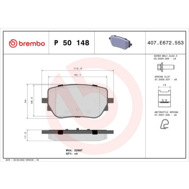 BREMBO Bremsklötze HA | MERCEDES A, B-Klasse 18 | P 50 148