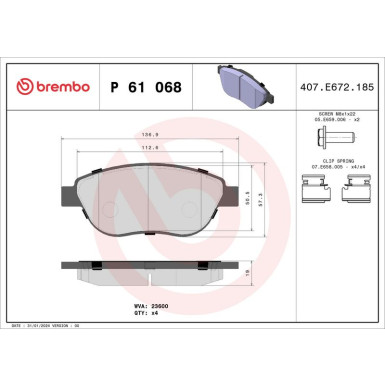 BREMBO Bremsklötze VA | CITROEN C4, Xsara PEUGEOT 206, 207, 307 00-12 | P 61 068