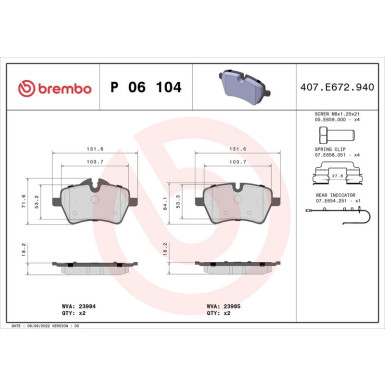 BREMBO Bremsklötze VA | BMW MINI | P 06 104