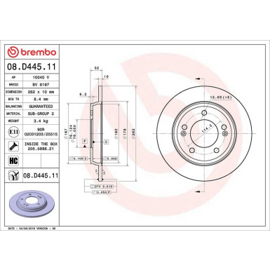 Bremsscheibe HA | HYUNDAI Elantra KIA Niro 11 | 08.D445.11