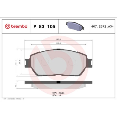 BREMBO Bremsklötze VA | LEXUS ES/TOYOTA Previa 04 | P 83 105