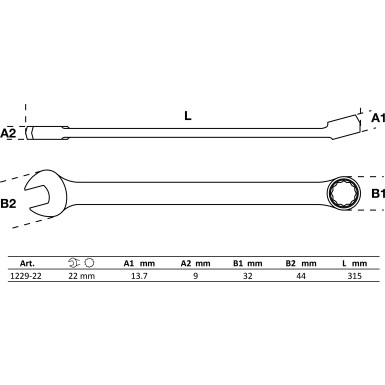 BGS Maul-Ringschlüssel | extra lang | SW 22 mm | 1229-22