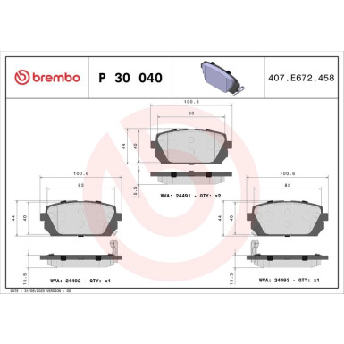 BREMBO Bremsklötze HA | KIA Carens 06 | P 30 040