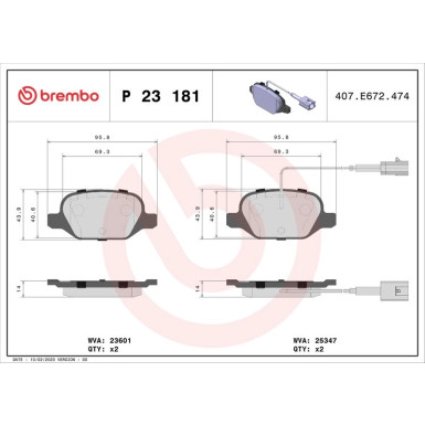 BREMBO Bremsklötze VA/ HA | FIAT 500 07 | P 23 181