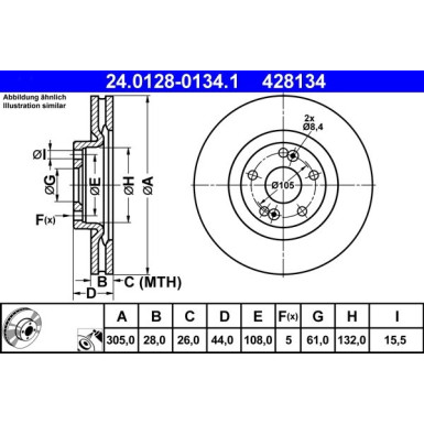 ATE Bremsscheibe | 24.0128-0134.1