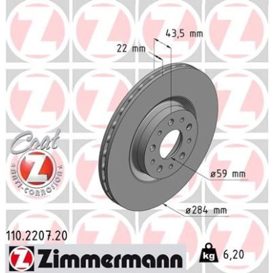 ZIMMERMANN Bremsscheibe | 110.2207.20