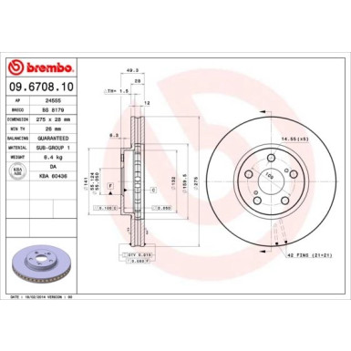 82 481 095 Bremsscheibe VA | TOYOTA Avensis,Celica 88 | 09.6708.10