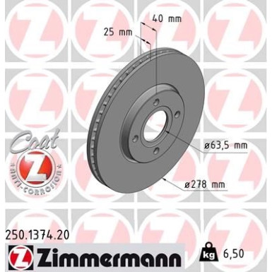 ZIMMERMANN Bremsscheibe | 250.1374.20