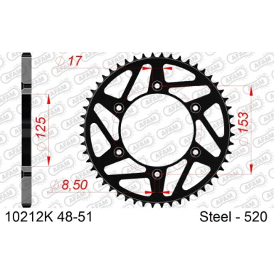 AFAM Kettenrad STAHL 48 Zähne | für 520, schwarz | 10212K-48